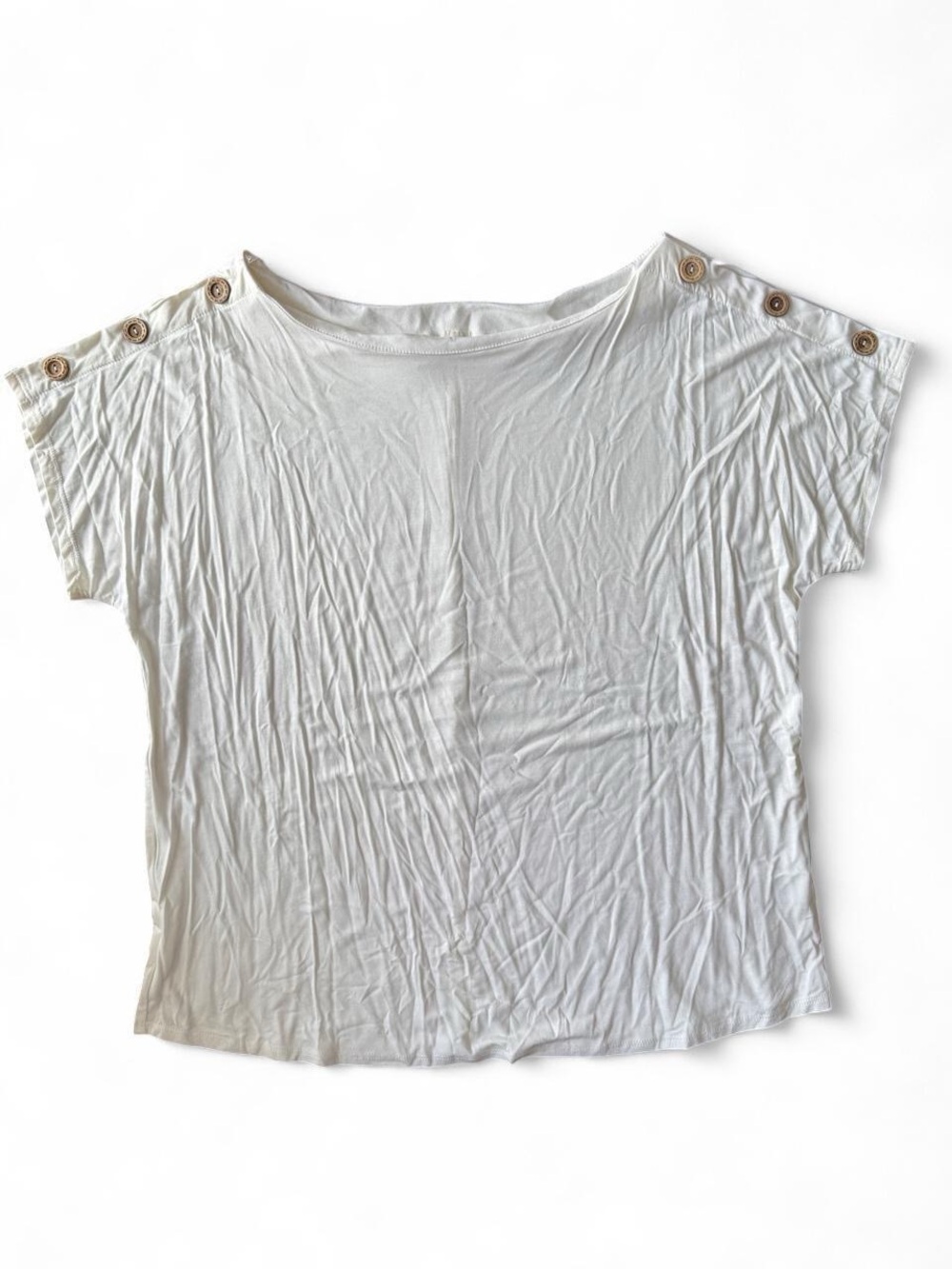 Sew In Love White Short Sleeve Button-Shoulder Tee